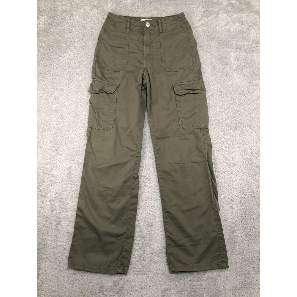 Zara Cargo Pants Womens Size 2 (26x30) Green Wide Leg High Rise